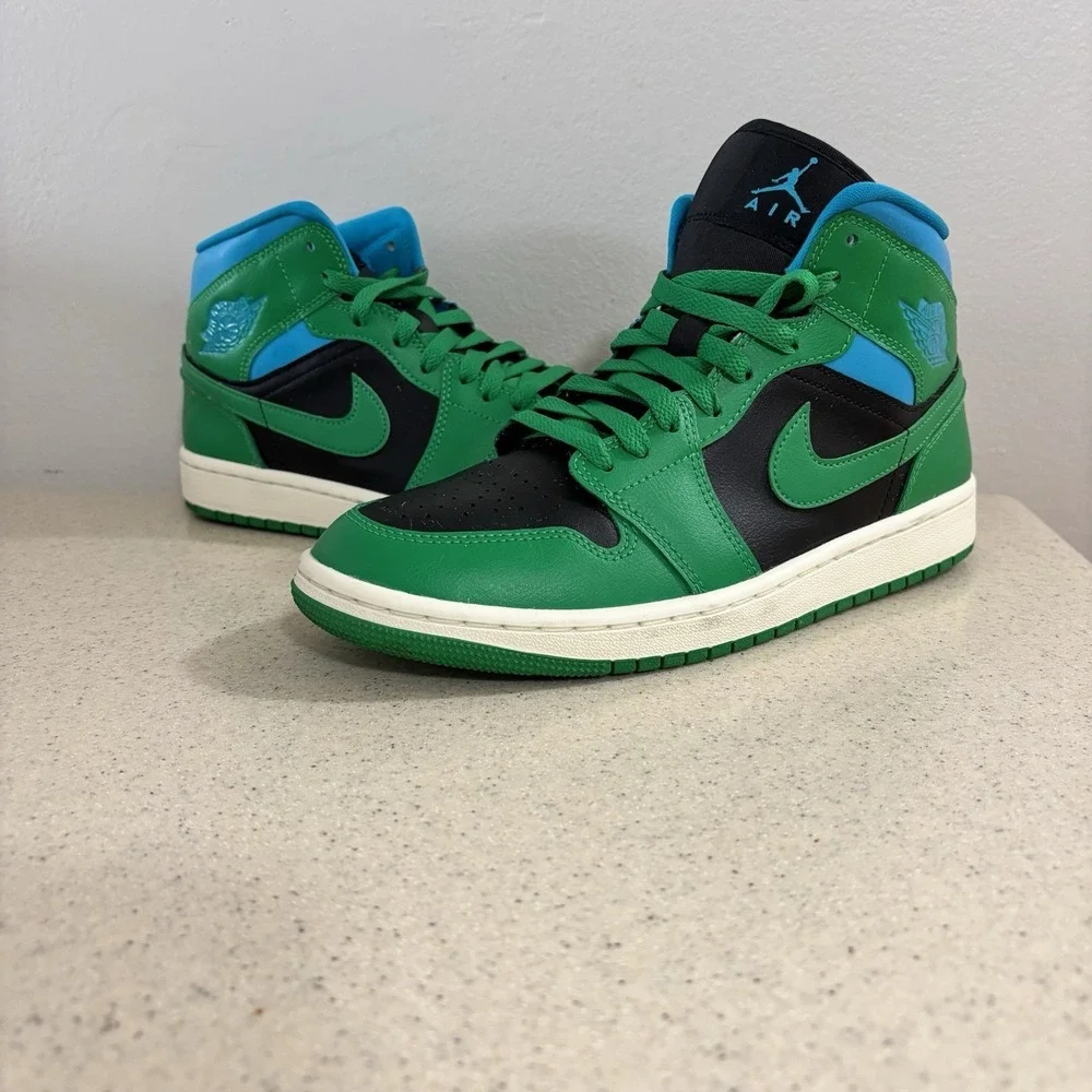 Nike Air Jordan 1 Mid Green Black Blue BQ6472-033 Size 8.5 Women's Excellent - Picture 3 of 15